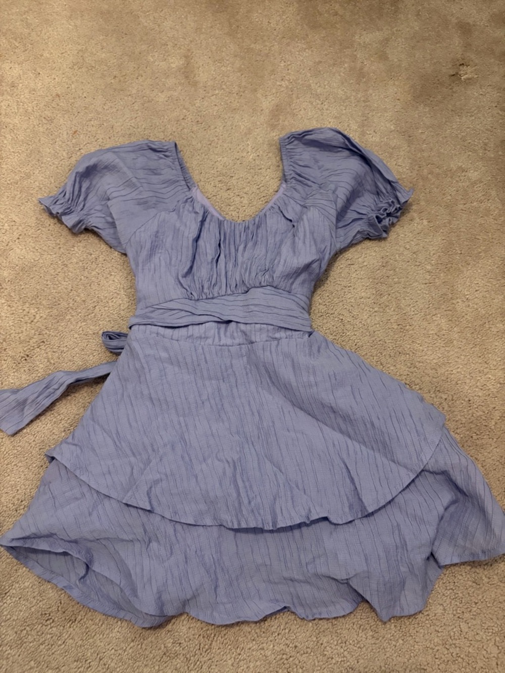 Katie J NYC Lavender Short Tiered Dress with Tie Waist
